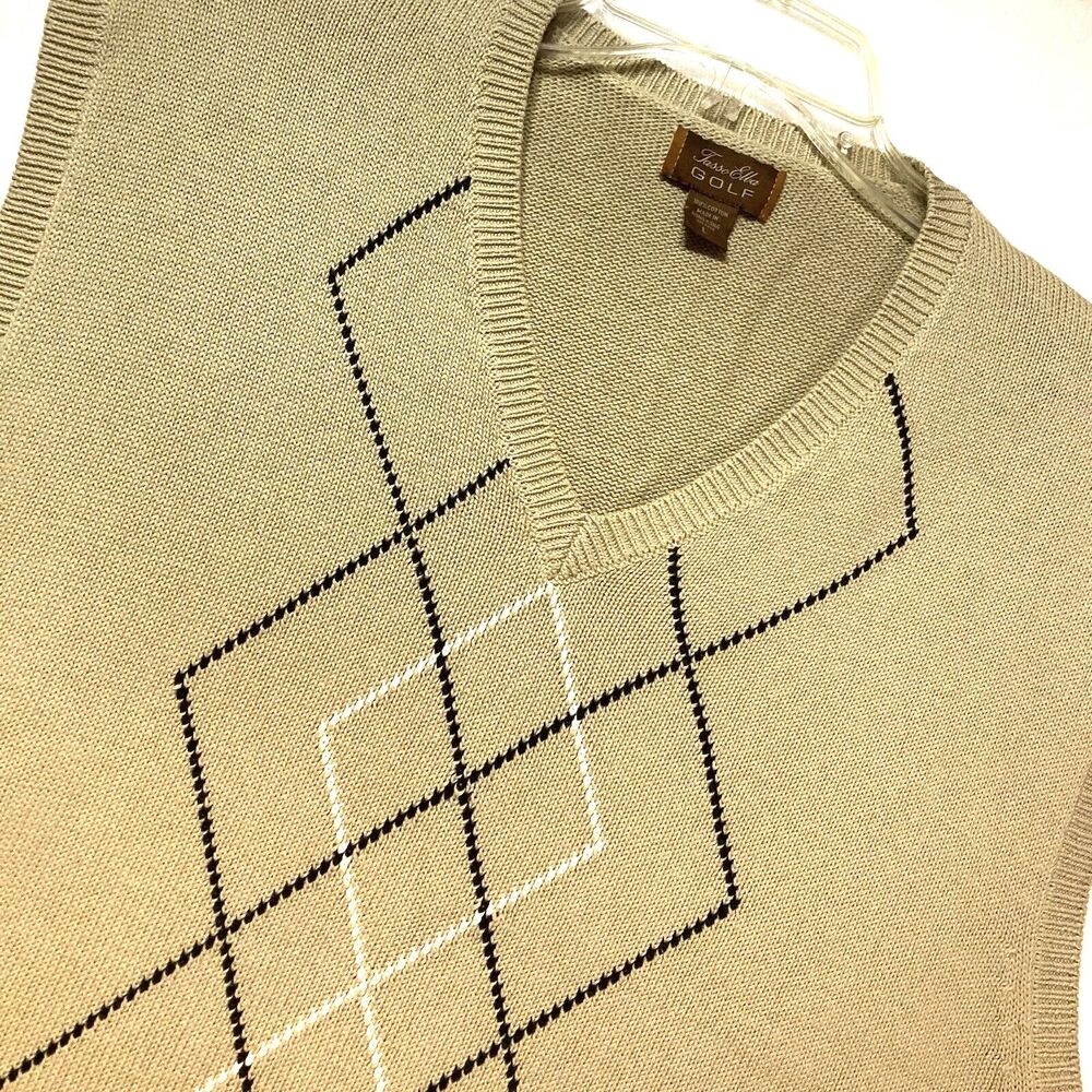 Tasso Elba Golf Argyle Sweater Vest Mens Large Tan V-Neck Cotton